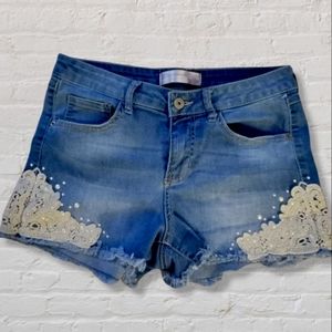 No Boundaries Pearl and Lace Applique Shorts